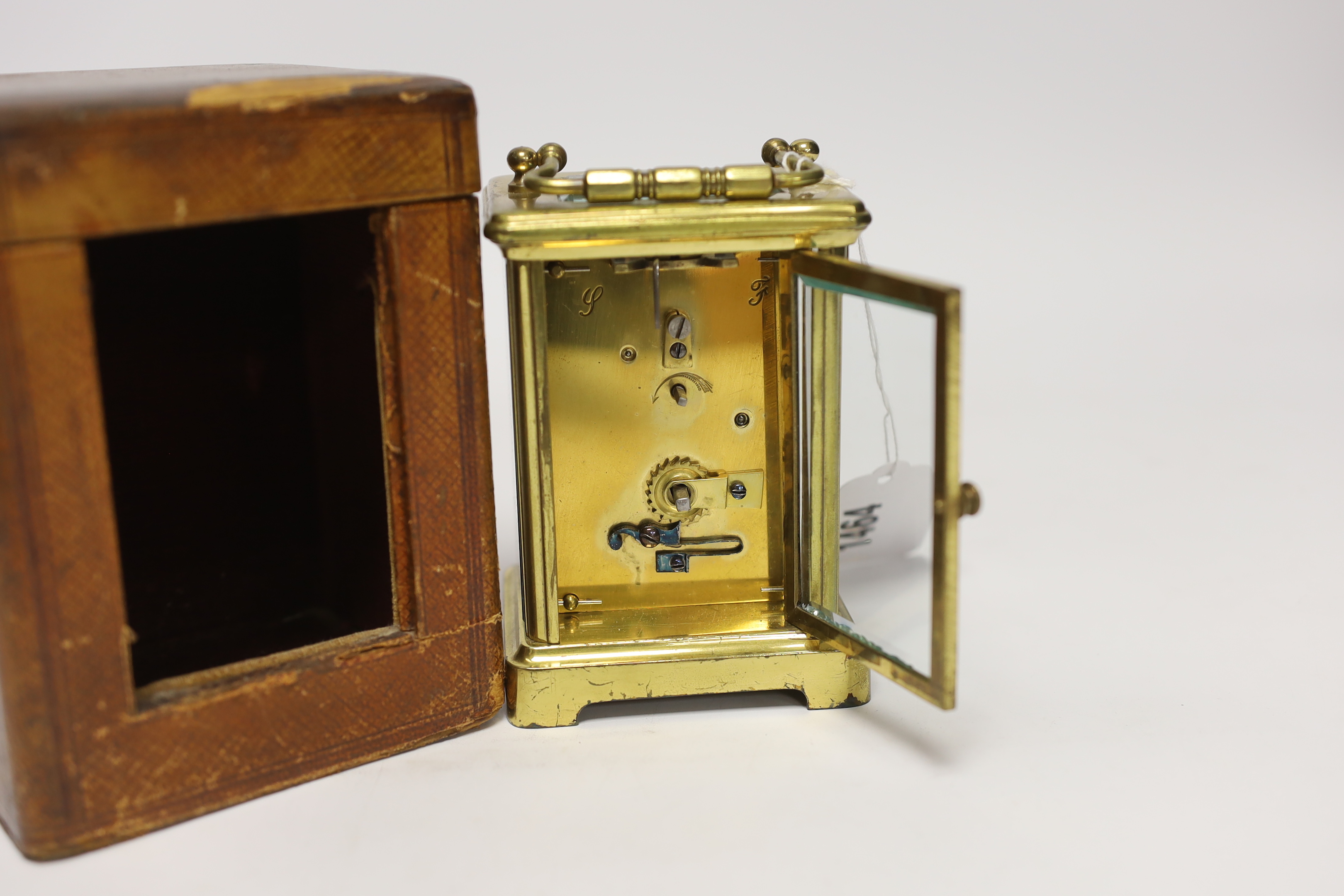 A cased carriage timepiece H.W Bedford, London, 11cm high